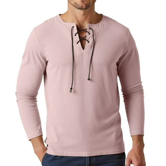 Men's Gothic Long Sleeve Shirt Retro Lace Up Casual Party Top with Chest Tie Detail for Spring Summer Fall