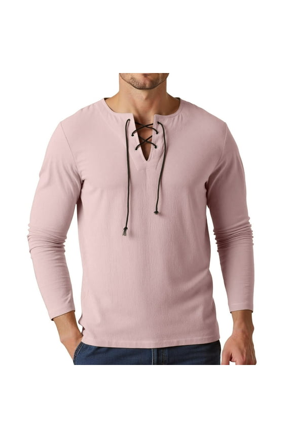 Men's Gothic Long Sleeve Shirt Retro Lace Up Casual Party Top with Chest Tie Detail for Spring Summer Fall