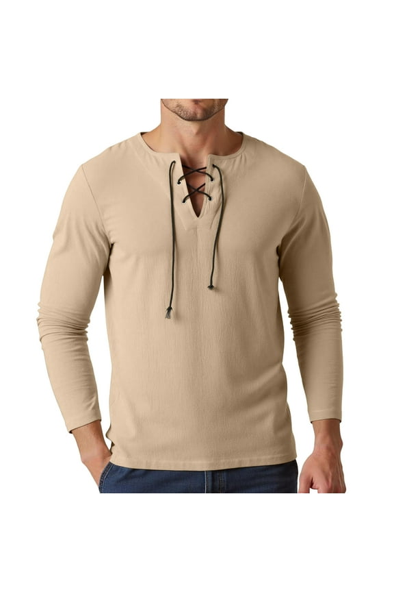 Men's Gothic Long Sleeve Shirt Retro Lace Up Casual Party Top with Chest Tie Detail for Spring Summer Fall