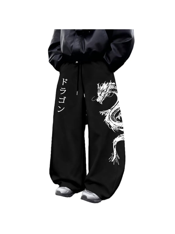 Men's Gothic Metal Font Print Baggy Gothic Sweatpants Y2k Pants Mens Goth Graphic Pants Streetwear Loose Wide Leg Casual Lounge Pants for Hip Hop Daily Wear