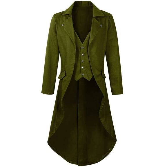 Men's Gothic Outerwear Coats Steampunk Vintage Tailcoat Jacket Solid Color Long Sleeve Lapel Frock Coat Army Green XXL