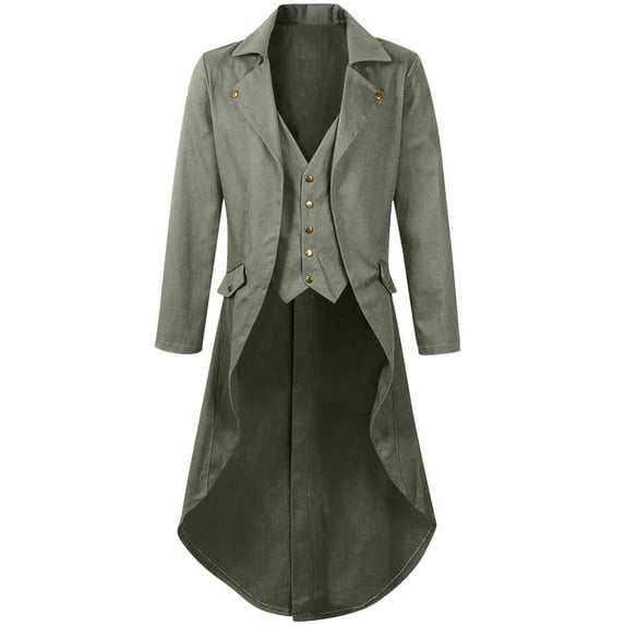 Men's Gothic Outerwear Coats Steampunk Vintage Tailcoat Jacket Solid Color Long Sleeve Lapel Frock Coat Dark Gray XXXL
