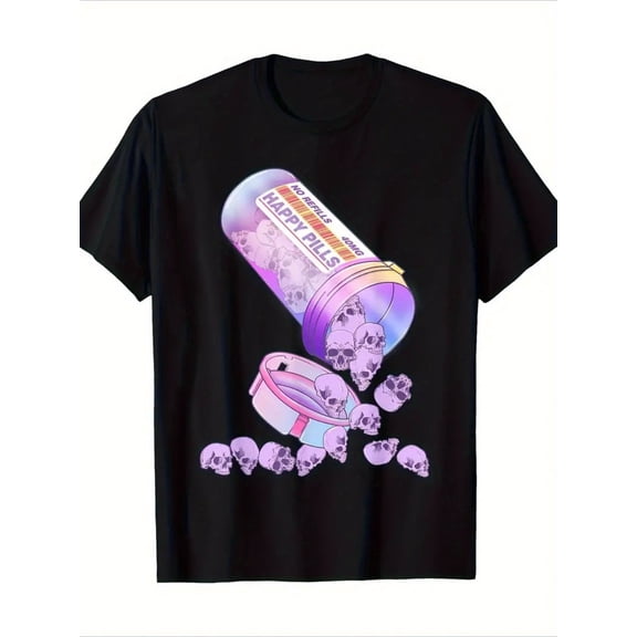 Men's Gothic Pastel Happy Pills Skull T-Shirt