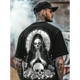 thumbnail image 1 of Men's Gothic Praying Skull Grim Reaper Graphic T-Shirt, 1 of 6