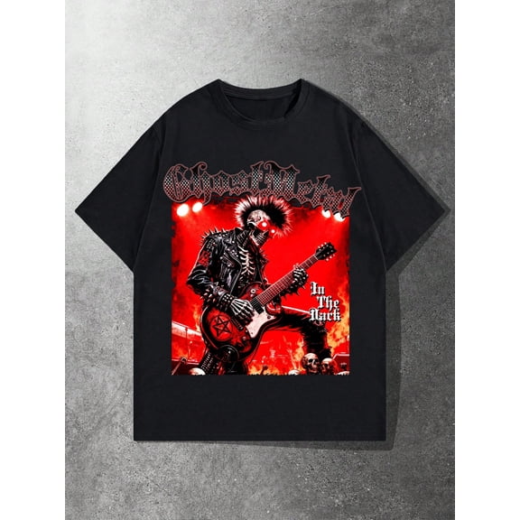 Men's Gothic Punk Rock Skeleton Guitarist Graphic T-Shirt