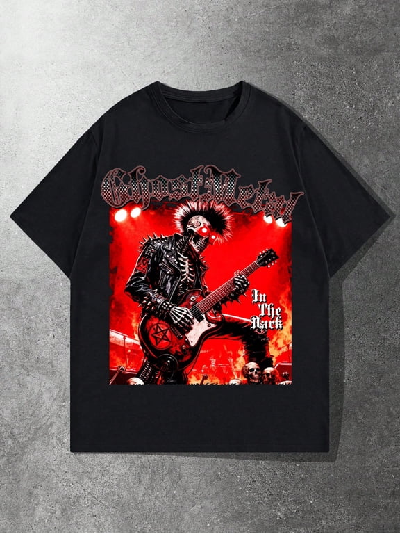 Men's Gothic Punk Rock Skeleton Guitarist Graphic T-Shirt