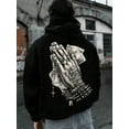 thumbnail image 1 of Men's Gothic Punk Streetwear Hoodie – Dark Aesthetic Praying Hands Money Graphic, Halloween & Christmas Sweatshirt, Fall, 1 of 2