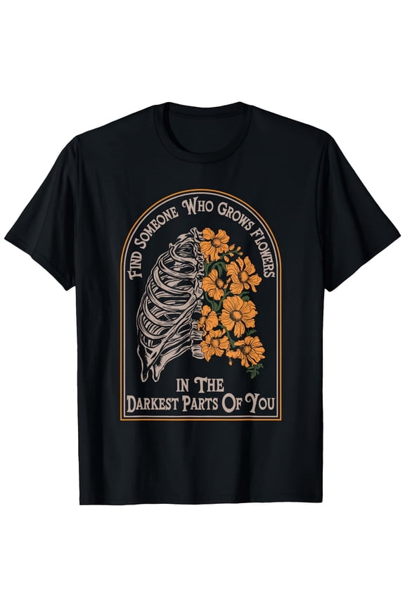 Men's Gothic Skeleton Floral Ribcage Graphic T-Shirt