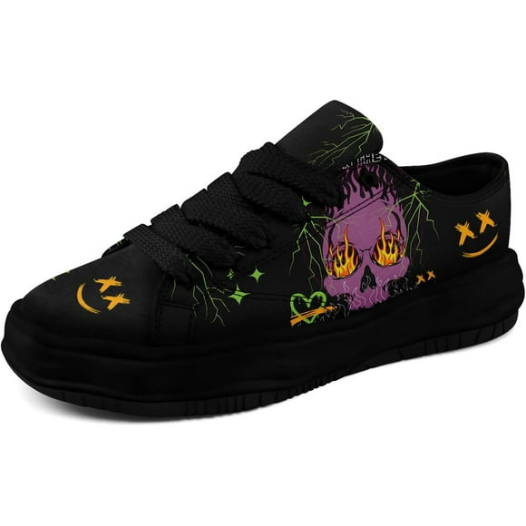 Men's Gothic Skull Fashion Sneakers Casual Skateboarding Canvas Shoes for Women Streetwear Trendy Comfort Walking Shoes