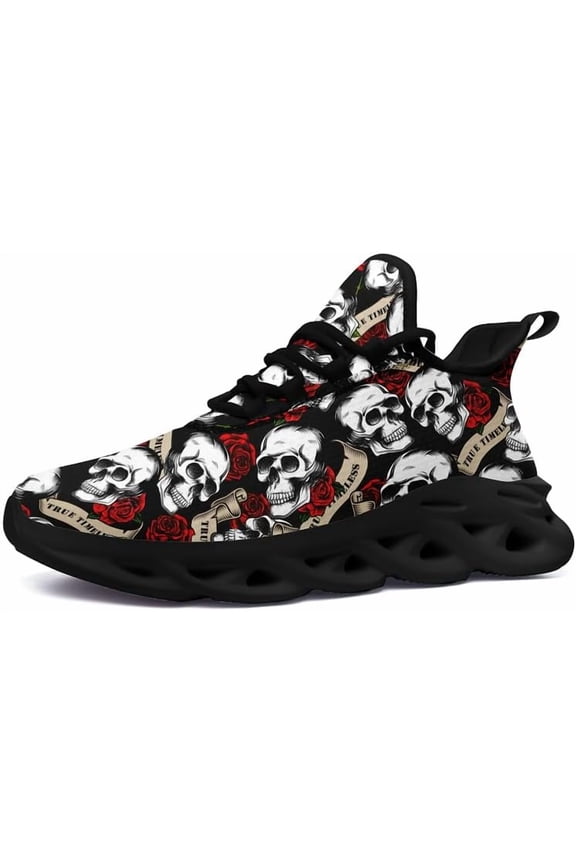 Men's Gothic Skull Running Shoes, Punk Rock Breathable Cushion Sports Walking Sneakers Gym Jogging Tennis Shoes