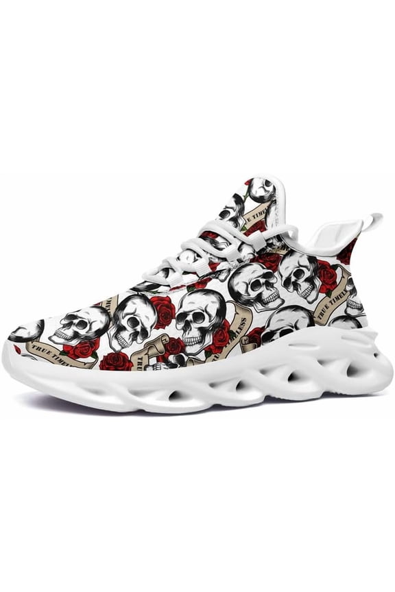 Men's Gothic Skull Running Shoes, Punk Rock Breathable Cushion Sports Walking Sneakers Gym Jogging Tennis Shoes