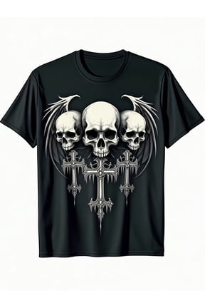 Men's Gothic Skull Wing Cross Graphic T-Shirt