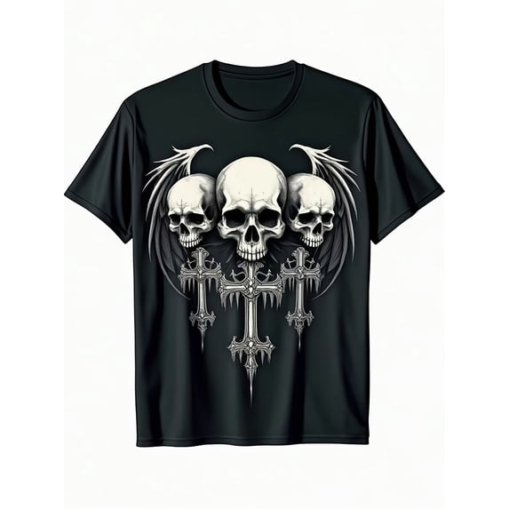 Men's Gothic Skull Wing Cross Graphic T-Shirt