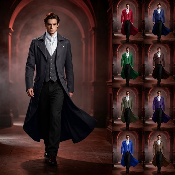 Men's Gothic Steampunk Tailcoat Victorian Long Frock Coat Halloween Costume Jacket