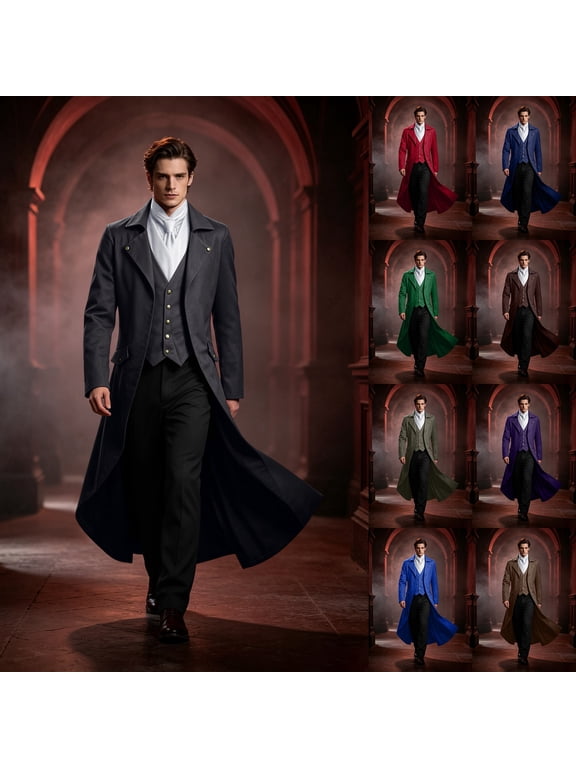 Men's Gothic Steampunk Tailcoat Victorian Long Frock Coat Halloween Costume Jacket