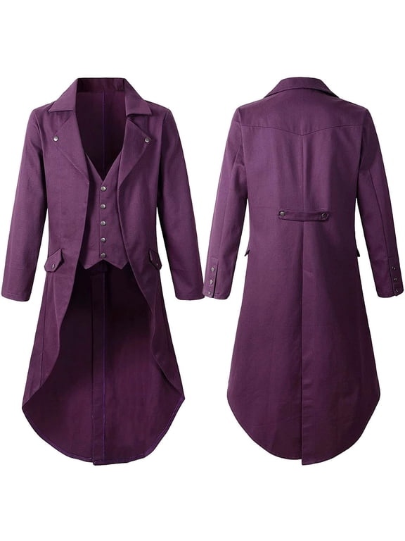 Men's Gothic Tailcoat Jacket Steampunk Lapel Victorian Long Coat Vintage Halloween Party Costume Elegant