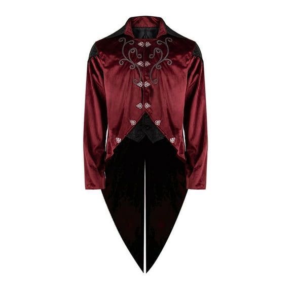 Men's Gothic Tailcoat Jacket Steampunk Retro Medieval Lapel Slim Fit Dress Coat Vintage Party Festival Outfit (Large, Red)