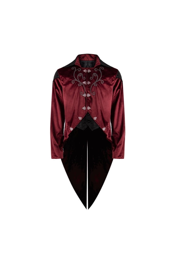 Men's Gothic Tailcoat Jacket Steampunk Retro Medieval Lapel Slim Fit Dress Coat Vintage Party Festival Outfit (Medium, Red)