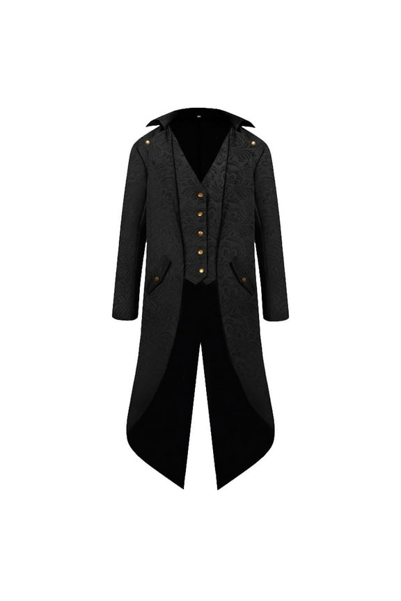 Men's Gothic Tailcoat Slim Fit Retro Punk Tuxedo Coat Halloween Elegant Gold Edge Detail