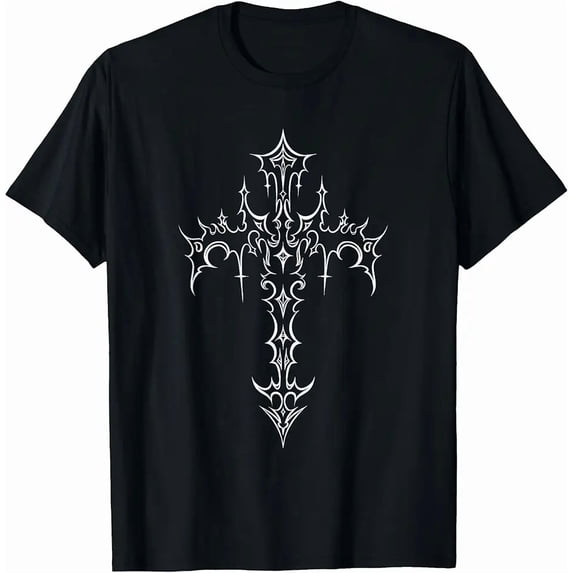 Men's Gothic Tribal Cross Graphic Black T-Shirt