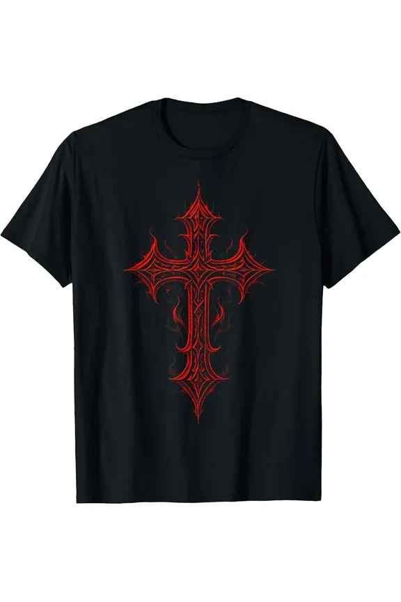 Men's Gothic Tribal Red Cross Graphic T-Shirt
