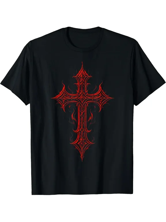 Men's Gothic Tribal Red Cross Graphic T-Shirt