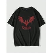 Men's Gothic Vampire Bat Graphic Print Black T-Shirt