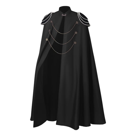 Men's Gothic Vampire Cape with Epaulettes and Chains Medieval Renaissance Military Cloak Aristocrat Cosplay Costume for Halloween Dress Up Themed Party