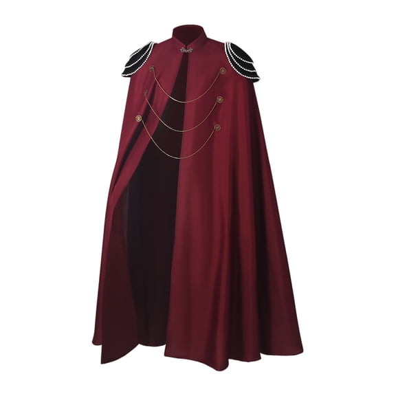 Men's Gothic Vampire Cape with Epaulettes and Chains Medieval Renaissance Military Cloak Aristocrat Cosplay Costume for Halloween Dress Up Themed Party