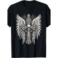 thumbnail image 1 of Men's Gothic Winged Skull Ornate Cross Graphic Cotton T-Shirt, 1 of 6