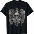 thumbnail image 1 of Men's Gothic Winged Skull Rose Cross Graphic T-Shirt, 1 of 6