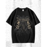 Mens Gothic Y2K Graphic Dangerous Skull Cross T-Shirt