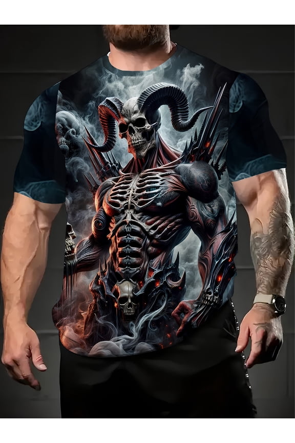 Men's Gothic skull and head pattern T-shirt printing design machine wash, comfortable, casual style, Gothic T-shirt, graphic skull T-shirt, Men's skull T-shirt, Peng skull T-shirt, PLUS SIZE