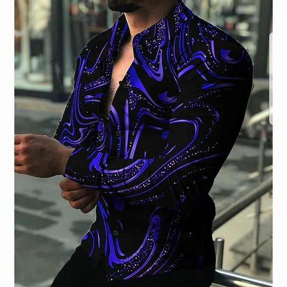 Men's Gradient Abstract Graphic Shirts 3D Printed Long Sleeve Button Down Casual Shirt Blouse for Men Streetwear Purple M