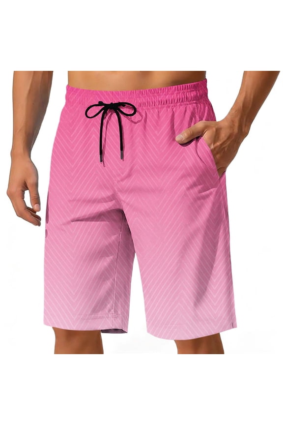 Men's Gradient Beach Shorts 9" Inseam Quick Dry Running Performance Athletic Short Pants Stretch Training Elastic Waist Zigzag Pattern Board Shorts with Pockets