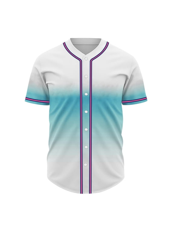 Men's Gradient Button-Down Baseball Jersey – Stylish Loose Fit Streetwear Shirt, Hip Hop Hipster Short Sleeve Active Top for Softball & Casual Wear (2025 Sporty)