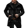 thumbnail image 1 of Men's Gradient Button Pocket Work Jacket with Fleece Lining and Suede Lining, Casual Long Coat Black S, 1 of 4