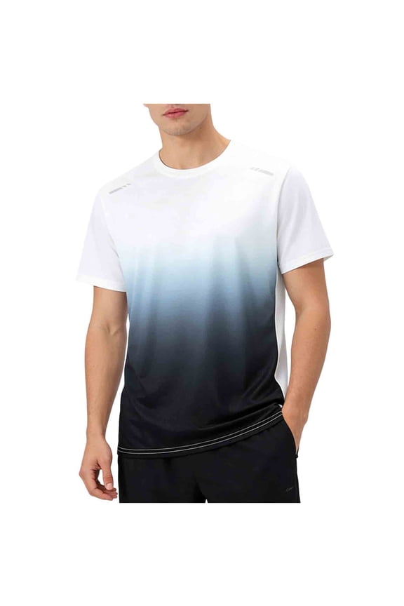 Men's Gradient Color Athletic Short Sleeve T-Shirts Quick Dry Workout Crew Neck Training Tee Breathable Lightweight Performance Running Shirt for Men Regular Fit Plus Size