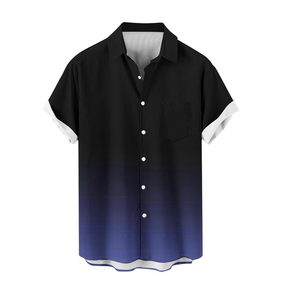 Men's Gradient Color Hawaiian Shirt – 2025 Stylish Short Sleeve Button-Down for Vacation & Beach, Casual Loose Fit with Chest Pocket (S-5XL, Quick-Dry Polyester)
