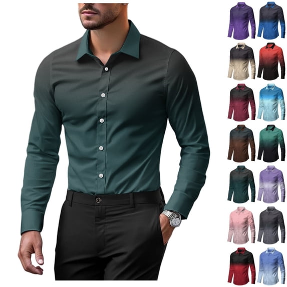 Men's Gradient Color Shirts Button Up Dress Shirt Long Sleeve Casual Fashion Business Formal Wedding Shirts