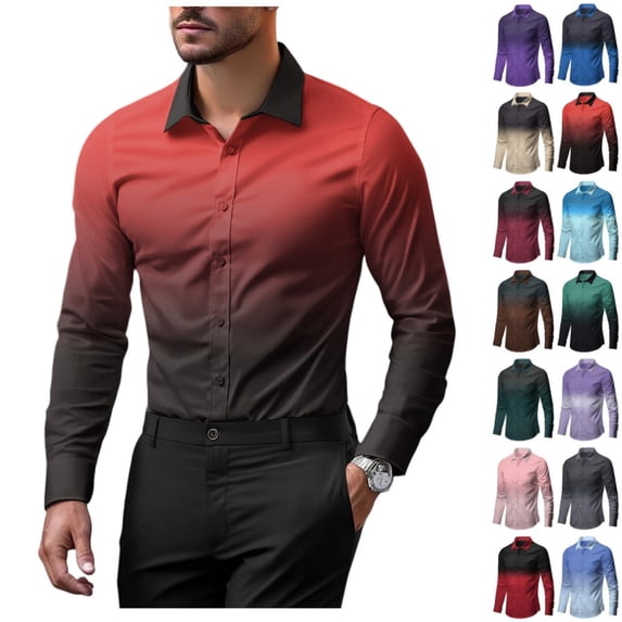 Men's Gradient Color Shirts Button Up Dress Shirt Long Sleeve Casual Fashion Business Formal Wedding Shirts