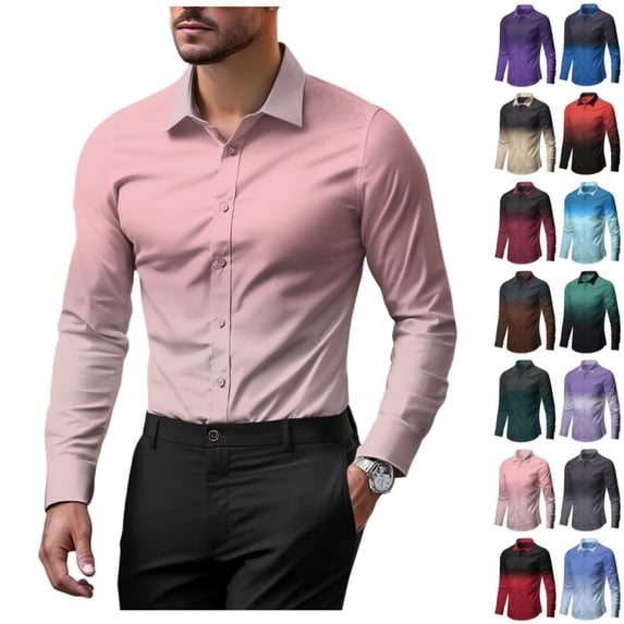 Men's Gradient Color Shirts Button Up Dress Shirt Long Sleeve Casual Fashion Business Formal Wedding Shirts