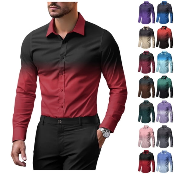 Men's Gradient Color Shirts Button Up Dress Shirt Long Sleeve Casual Fashion Business Formal Wedding Shirts