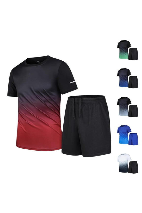 Men's Gradient Color Short Sleeve T-Shirt and Shorts Set Casual Round Neck Sports Outfit for Gym Workout Beach Vacation Streetwear Fashion | AESTIVO,Black L