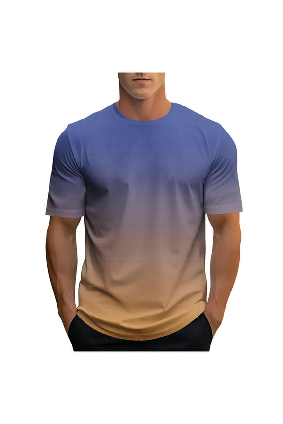 Men's Gradient Color T-Shirt Casual Fashion Crewneck Short Sleeve Graphic Tee Tops Summer Loose Fit Sport Shirts