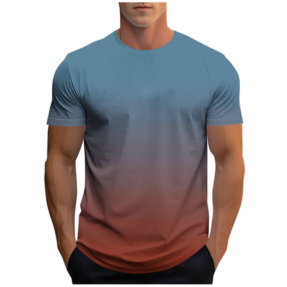 Men's Gradient Color T-Shirt Casual Fashion Crewneck Short Sleeve Graphic Tee Tops Summer Loose Fit Sport Shirts