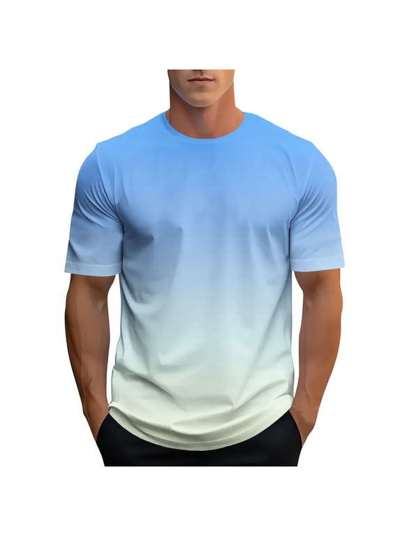 Men's Gradient Color T-Shirt Casual Fashion Crewneck Short Sleeve Graphic Tee Tops Summer Loose Fit Sport Shirts