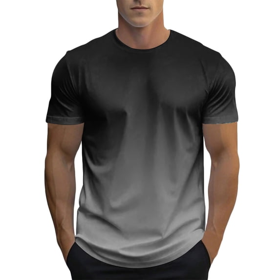Men's Gradient Color T-Shirt, Short Sleeve Crewneck, Casual Summer Top