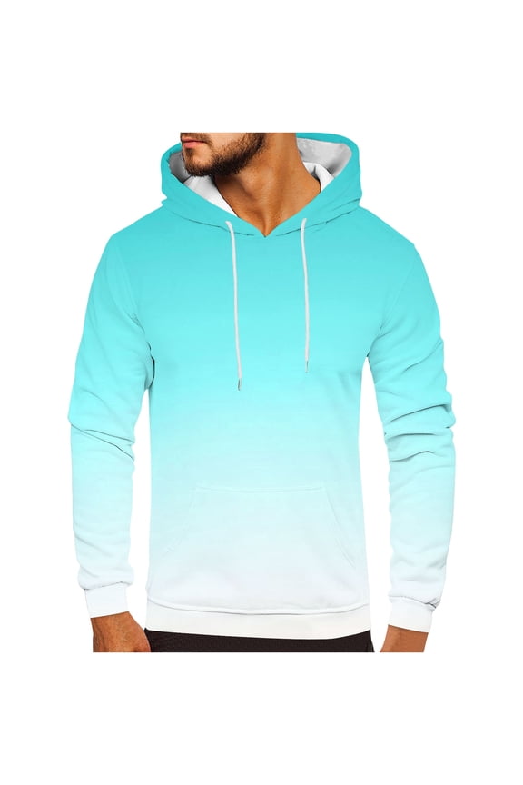 Men's Gradient Color Trendy Hoodies Long Sleeve Pullover Hooded Sweatshirts Lightweight Sweater Blouses Teen Boys (X-Large, Light Blue)