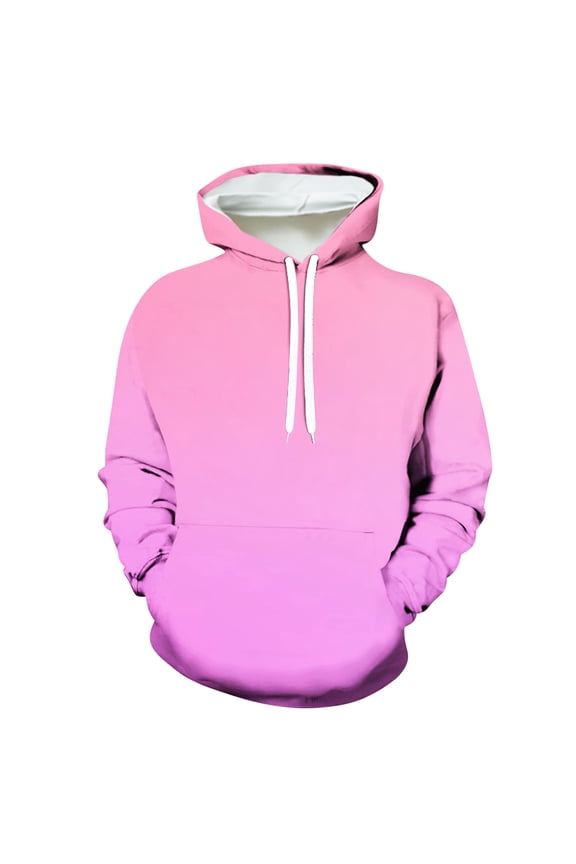 Father's Day Gifts,Men's Gradient Colorful Hoodie Pullover Drawstring Hooded Casual Pocket Sweatshirt Long Sleeve Sweater Top Loose (3X-Large, Pink)